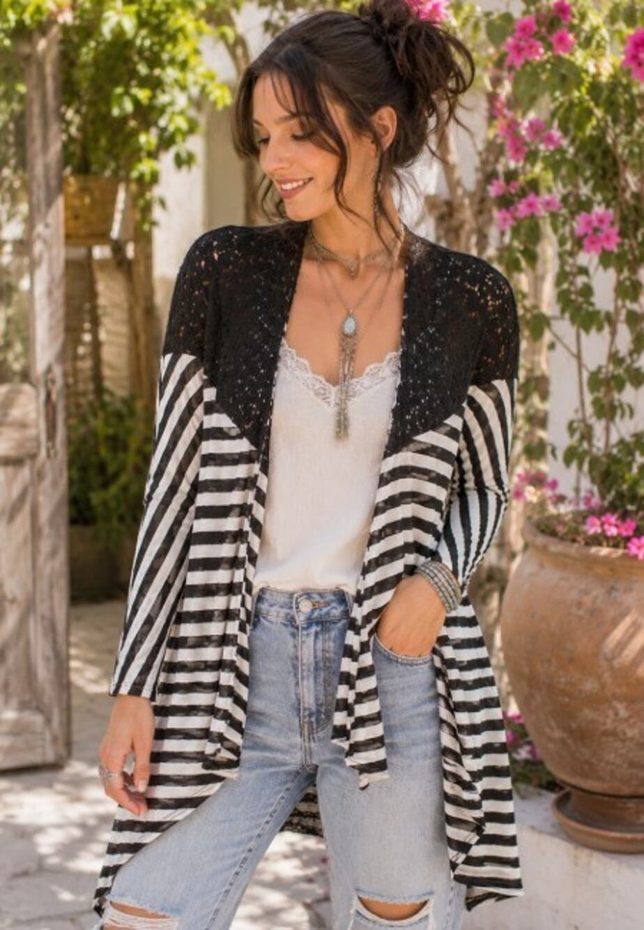 Umgee Fairy Grunge Cardigan Womens black medium sheer Lace Boho Festival gothic